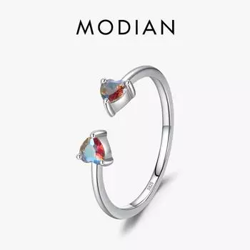 Модиан Стерлингового Серебра 925 пробы Простое Красочное Сердце Цирконий Регулируемое Кольцо на Палец Элегантное Обручальное Кольцо Для Женщин Изящные Ювелирные Изделия 5 серебряный