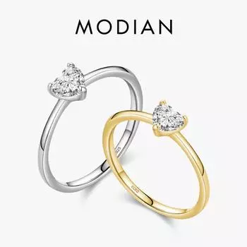 Модиан стерлингового серебра 925 пробы простое сердце любовь цирконий сверкающее кольцо на палец для женщин женские свадебные украшения 5 серебряный