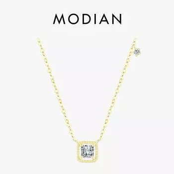 MODIAN Стерлингового Серебра 925 пробы Простое Высокое Качество Квадратный Цирконий Ожерелье Подвеска Модная Цепь Золотого Цвета Для Женщин Ювелирные Изделия золотой