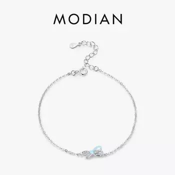 Modian стерлингового серебра 925 пробы простой милый бантик эмаль регулируемый браслет для женщин ювелирные изделия с платиновым покрытием подарок на вечеринку серебряный