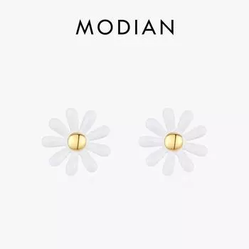 Модиан, стерлингового серебра 925 пробы, простые белые эмалированные серьги-гвоздики с цветами ромашки, классические вечерние очаровательные серебряные украшения для женщин, подарки серебряный