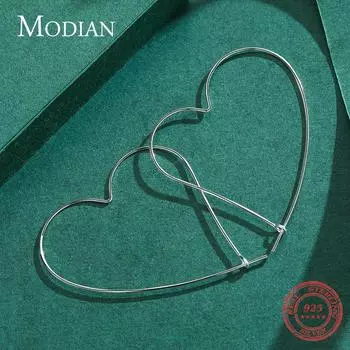 Модиан, стерлингового серебра 925 пробы, простые линии, сердечки, модные большие серьги-кольца, серьги для женщин и девочек, минималистичные свадебные ювелирные украшения Arete серебряный