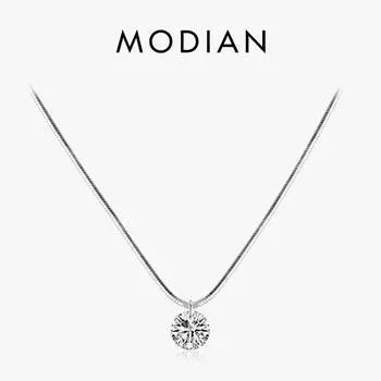 Модиан стерлингового серебра 925 пробы прозрачный CZ ожерелье кулон модная цепочка для женщин вечерние ювелирные изделия серебряный