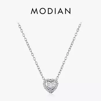 Модиан стерлингового серебра 925 пробы прозрачный CZ сердце кулон ожерелье для женщин цепи модные свадебные эффектные ювелирные изделия серебряный