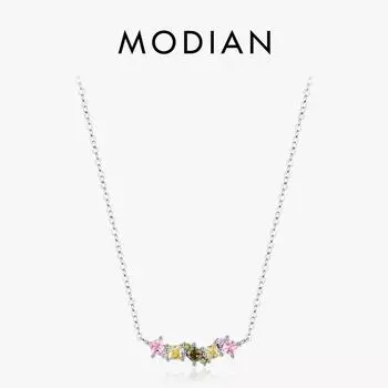 Модиан, стерлингового серебра 925 пробы, Радужные конфеты, квадратный циркониевый кулон, ожерелье, модная цепочка для женщин, вечерние ювелирные изделия, подарки серебряный