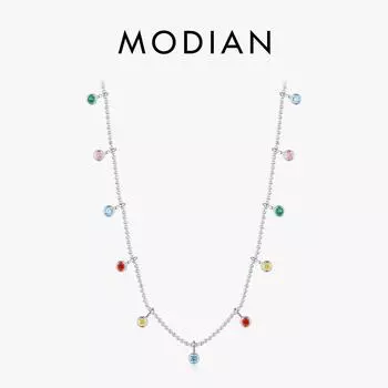 Modian Стерлингового Серебра 925 пробы Радужный Красочный Цирконий Подвеска Ожерелье Модная Вечеринка Цепочка-Колье Для Женщин Изящные Ювелирные Изделия RHN1305 серебряный