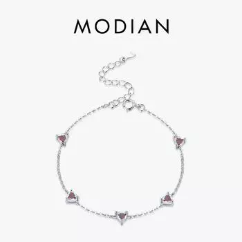 MODIAN Стерлингового Серебра 925 пробы Радужный Огненный Цвет Цирконий Браслет Очарование Сердца Цепочка Браслет Для Женщин Ювелирные Изделия С Кристаллами 16+3CM серебряный