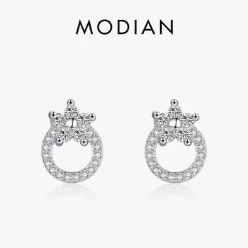 Modian стерлингового серебра 925 пробы растение цветок круглые модные серьги-гвоздики для женщин свадебные эффектные изящные серебряные украшения серебряный