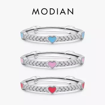 Модиан, стерлингового серебра 925 пробы, романтические 3 цвета, эмалированные кольца на палец в форме сердца для женщин, блестящие прозрачные кольца с цирконами, подарок на день Святого Валентина 5 серебряный
