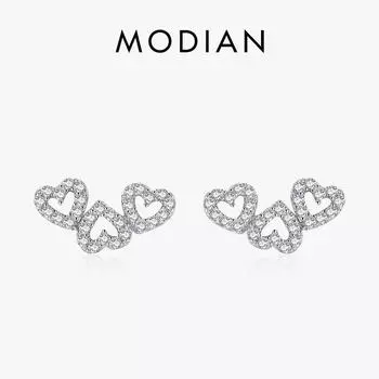 Модиан стерлингового серебра 925 пробы романтические серьги-гвоздики от сердца к сердцу для женщин свадебные украшения для помолвки подарки на день Святого Валентина серебряный
