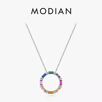 MODIAN Стерлингового Серебра 925 пробы, Роскошное Элегантное Радужное Цветное Ожерелье с большим кулоном из фианита, винтажная цепочка на шею для женщин, ювелирные изделия серебряный