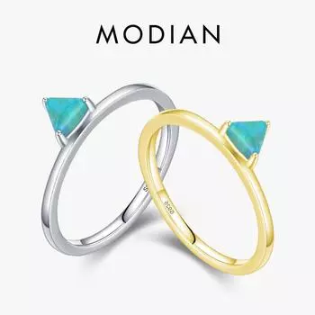 Модиан стерлингового серебра 925 пробы Роскошные геометрические треугольники натуральные опалы кольца на палец для женщин модные вечерние украшения 5 серебряный