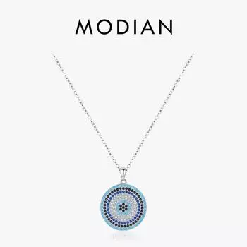 Модиан стерлингового серебра 925 пробы роскошный винтажный кулон ожерелье бирюзовый синий прозрачный CZ звено цепи для женщин ювелирные изделия подарки серебряный