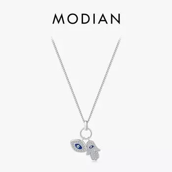Модиан, стерлингового серебра 925 пробы, рука Фатимы, глаза, сверкающий прозрачный циркониевый кулон, ожерелье, цепочка на шею для женщин, изящные ювелирные изделия серебряный