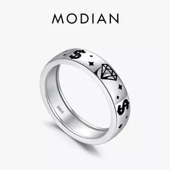Modian стерлингового серебра 925 пробы с деньгами и бриллиантами, штабелируемое кольцо на палец, модное панк-кольцо для женщин, изящные ювелирные изделия, подарок 5 серебряный