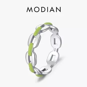 Модиан Стерлингового Серебра 925 пробы с геометрическим узором, штабелируемое кольцо на палец, зеленое модное эмалированное изысканное ювелирное изделие для женщин 5 серебряный