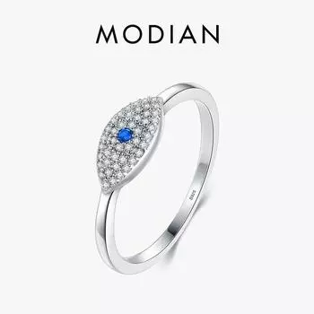 Модиан стерлингового серебра 925 пробы с кубическим цирконием голубые глаза счастливые кольца на палец для женщин Роскошные очаровательные модные ювелирные украшения 6 серебряный
