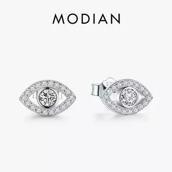 Modian стерлингового серебра 925 пробы с кубическим цирконием Clear Eyes Lucky серьги-гвоздики для женщин модные милые изящные ювелирные изделия серебряный