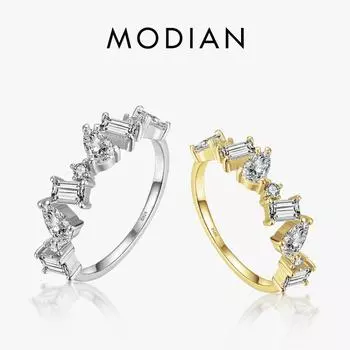 Модиан Стерлингового Серебра 925 пробы сверкающие геометрические прозрачные кольца с цирконием на палец для женщин роскошное обручальное кольцо серебряные ювелирные изделия 5 серебряный