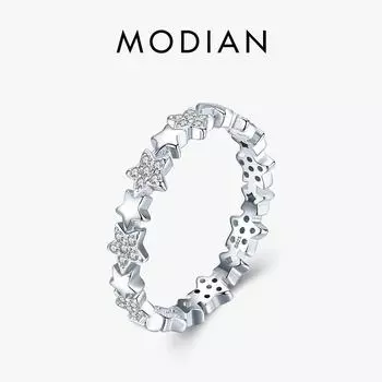 Modian стерлингового серебра 925 пробы сверкающие прозрачные звезды CZ штабелируемые кольца на палец для женщин ювелирные изделия подарки на день Святого Валентина 5 серебряный