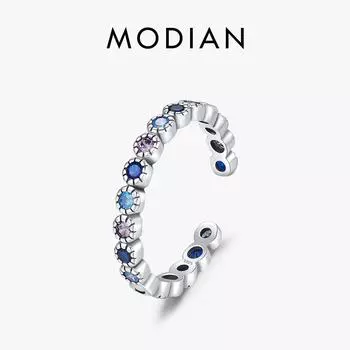 Модиан стерлингового серебра 925 пробы винтажное красочное круглое кольцо с цирконием регулируемый размер 6-9 кольца модные украшения для женщин подарок для девочек серебряный