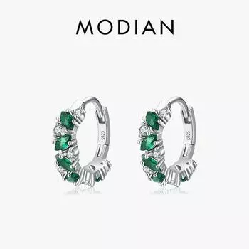 Modian стерлингового серебра 925 пробы зеленые и прозрачные серьги-кольца с ромбами и цирконием для женщин вечерние простые пряжки для ушей изящные ювелирные изделия в подарок серебряный