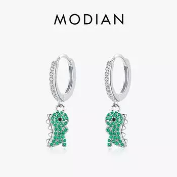Modian стерлингового серебра 925 пробы животное милый динозавр качели серьги модные прозрачные CZ висячие уши для женщин ювелирные изделия серебряный