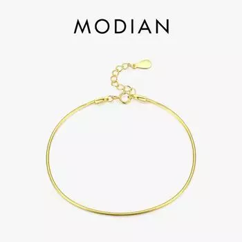 Modian Стерлингового Серебра 925 Простой Очаровательный Браслет-Цепочка Змеи Модные Браслеты Золотого Цвета Для Женщин Партия Изящных Ювелирных Изделий Подарок золотой