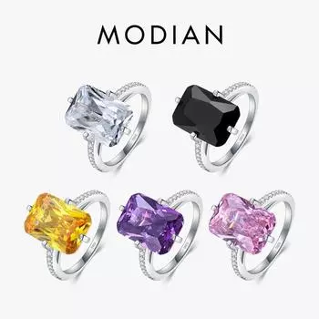 Модиан Стерлингового Серебра 925 Прямоугольник 5А Прозрачный Циркон Роскошные Кольца Юбилейные Обручальные Ювелирные Изделия Для Женщин Модные Кольца 5 серебряный