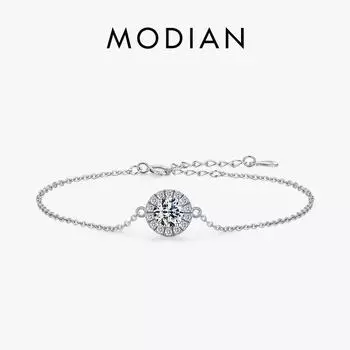 MODIAN Стерлингового Серебра 925 Роскошные 1CT Сверкающий Прозрачный CZ Звено Цепи Браслет Для Женщин Свадебные Обручальные Ювелирные Изделия серебряный