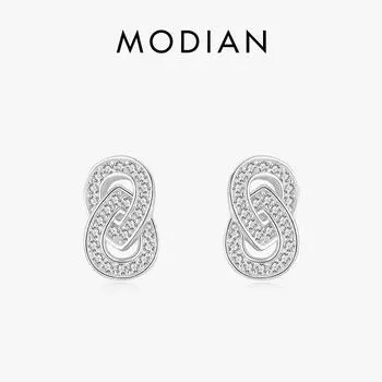 Modian сверкающие двойные круглые заколки для ушей классические серьги-гвоздики из стерлингового серебра 925 пробы для женщин свадебные эффектные ювелирные изделия Brincos серебряный