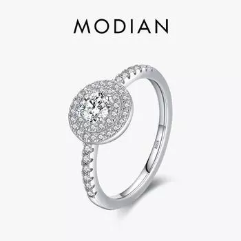 Modian сверкающие круглые прозрачные кольца с подвесками CZ, модные стерлингового серебра 925 пробы, классический дизайн, обручальное кольцо для женщин, ювелирные изделия для вечеринок 5 серебряный