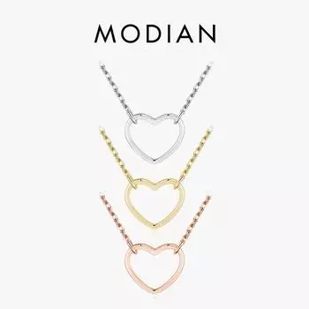 Modian твердое серебро 925 пробы 3 цвета сердца простой кулон ожерелья для женщин серебро Love Chian ювелирные аксессуары серебряный