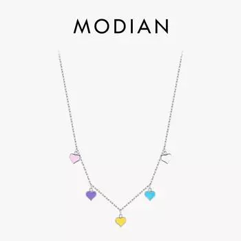 MODIAN Твердое серебро 925 пробы Радуга красочная эмаль кулон в форме сердца ожерелье регулируемая цепочка для женщин ювелирные изделия серебряный