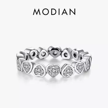 Модиан ювелирные изделия с кубическим цирконием, стерлинговое серебро 925 пробы, кольцо с сердечками к сердечкам, кольцо с имитацией вечности, кольца, ювелирные изделия для женщин 5 серебряный