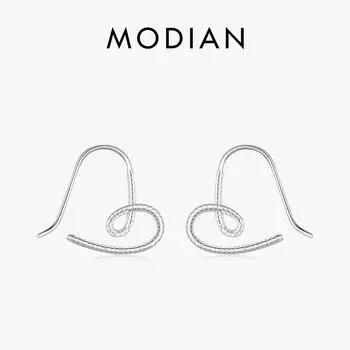 Modian Vintage Lijnen Hart Oorbellen Стерлинговое серебро 925 пробы Romantische Hartjes Oorbellen Klassieke Bruiloft Sieraden Voor Vrouwen Grils серебряный
