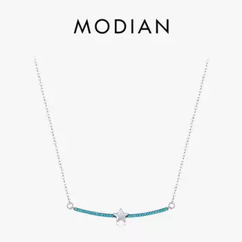 Модиан винтажное элегантное звено-цепочка со звездами, ожерелье из стерлингового серебра 925 пробы, бирюзовый кулон для женщин, рождественский подарок, ювелирные изделия серебряный