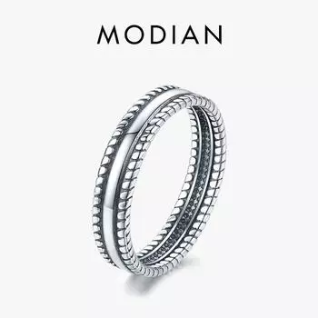 Modian винтажное штабелируемое кольцо из стерлингового серебра 925 пробы с поворотным дизайном, очаровательное кольцо на палец для девочек, женские украшения 5 серебряный