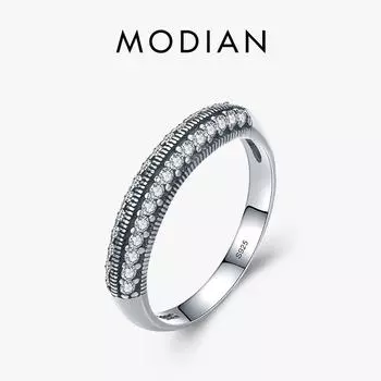 Модиан винтажное сверкающее прозрачное кольцо с фианитом из стерлингового серебра 925 пробы, штабелируемые кольца на палец для женщин, ювелирные украшения 5 серебряный