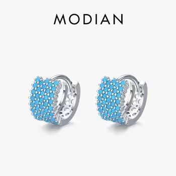 Модиан винтажные элегантные серьги с бирюзой из настоящего стерлингового серебра 925 пробы, роскошные очаровательные серьги-кольца для женщин, свадебные украшения серебряный