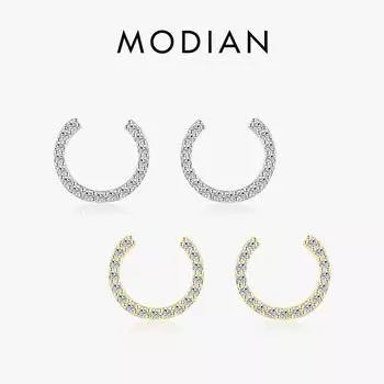 Модиан золотые круглые серьги с прозрачными цирконами из стерлингового серебра 925 пробы, круглые классические серьги-гвоздики для женщин, ювелирные изделия серебряный