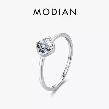 Модиановое кольцо из стерлингового серебра 925 пробы с изумрудной огранкой и квадратным фианитом, классический базовый дизайн, ювелирные изделия для девочек и женщин, рождественские подарки 5 серебряный