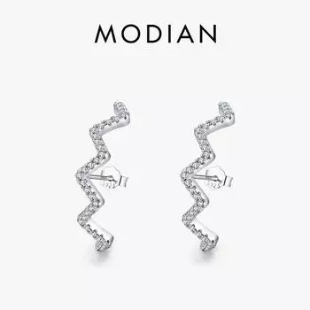 Модианские геометрические серьги-гвоздики из стерлингового серебра 925 пробы с прозрачными цирконами для женщин и девочек, модные серьги, ювелирные изделия серебряный