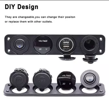 Модифицированная автомобильная зарядная комбинация «четыре в одном» Автомобильная поставка Модифицированная линейная автомобильная зарядная установка с четырьмя отверстиями Комбинация переключателей напряжения шины Green light