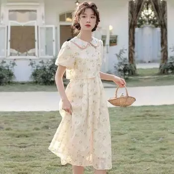 Модифицированное платье Cheongsam в китайском стиле, ретро темпераментное платье с короткими рукавами и цветочным принтом для женщин L разноцветный