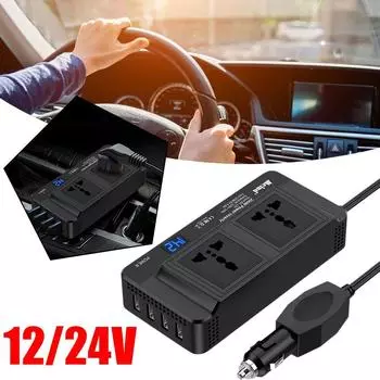 Modified Sine Wave Power Adapter - 200W Car Power Inverter DC 12V To AC 110V 220V Fast Charging With Universal US EU Plug Socket