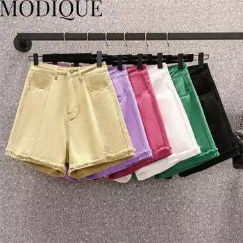 MODIQUE летние джинсы больших размеров, короткие эластичные брюки, женские свободные повседневные женские базовые брюки на пуговицах, уличная одежда, брюки M белый