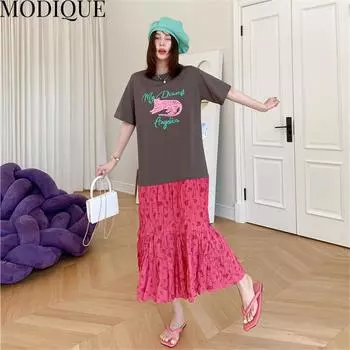 MODIQUE, летняя новая классическая рубашка больших размеров, женская свободная хлопково-льняная рубашка с цветочным принтом, повседневные женские платья трапециевидной формы с круглым вырезом и коротким рукавом XL серый