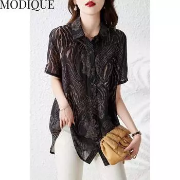 MODIQUE, летние большие размеры, женская хлопково-льняная шифоновая блузка, рубашки, винтажные летние пальто с принтом, большие размеры, леопардовый принт, пуговицы XL чёрный