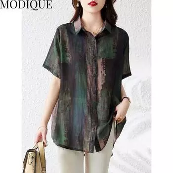 MODIQUE, летние большие размеры, женские хлопковые и льняные винтажные блузки, рубашки, базовые летние пальто с принтом, открытые стежки, большие пуговицы XL чёрный